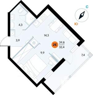 1-к квартира, строящийся дом, 40м2, 4/7 этаж