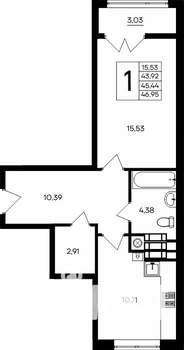 1-к квартира, строящийся дом, 47м2, 5/9 этаж