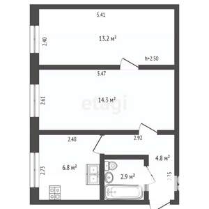 2-к квартира, вторичка, 42м2, 1/2 этаж