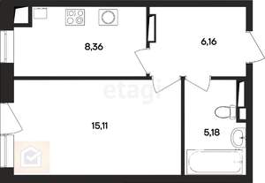 1-к квартира, строящийся дом, 30м2, 4/5 этаж