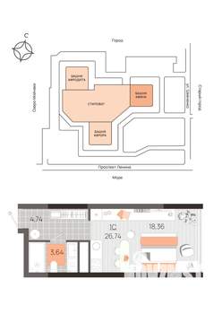 Студия квартира, вторичка, 27м2, 8/21 этаж