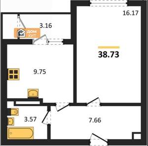1-к квартира, вторичка, 39м2, 1/8 этаж