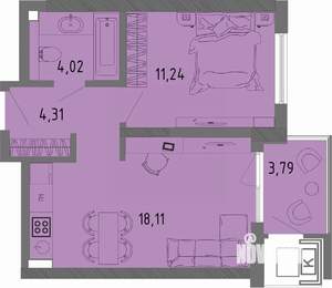 1-к квартира, вторичка, 39м2, 10/16 этаж