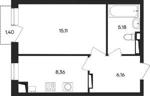 1-к квартира, вторичка, 36м2, 2/4 этаж