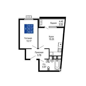 1-к квартира, вторичка, 42м2, 3/14 этаж