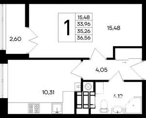 1-к квартира, строящийся дом, 37м2, 9/9 этаж