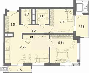 2-к квартира, вторичка, 60м2, 3/16 этаж