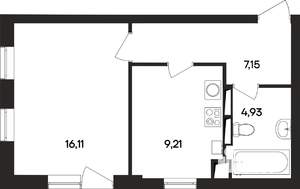 1-к квартира, строящийся дом, 35м2, 4/4 этаж