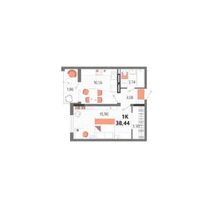 1-к квартира, строящийся дом, 38м2, 4/13 этаж