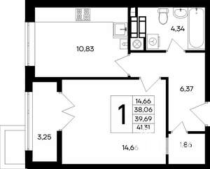 1-к квартира, строящийся дом, 41м2, 4/9 этаж