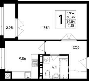 1-к квартира, строящийся дом, 41м2, 4/9 этаж