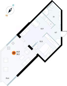 1-к квартира, строящийся дом, 64м2, 1/7 этаж