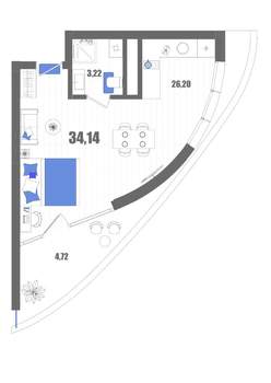 Студия квартира, строящийся дом, 34м2, 15/22 этаж