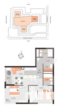2-к квартира, вторичка, 68м2, 4/21 этаж