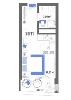 Студия квартира, строящийся дом, 27м2, 18/22 этаж