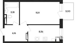 1-к квартира, строящийся дом, 40м2, 3/4 этаж