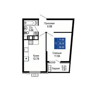 1-к квартира, вторичка, 37м2, 4/14 этаж