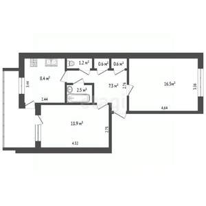 2-к квартира, вторичка, 49м2, 3/5 этаж