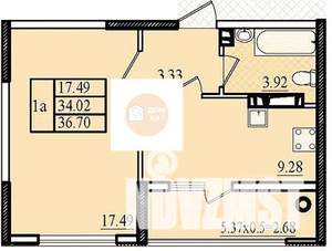 1-к квартира, вторичка, 37м2, 6/9 этаж