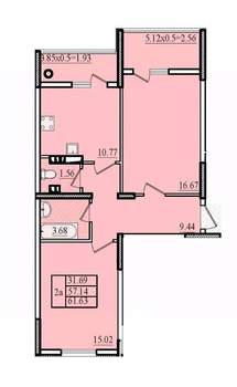 2-к квартира, вторичка, 62м2, 2/8 этаж
