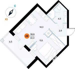 1-к квартира, строящийся дом, 39м2, 6/7 этаж