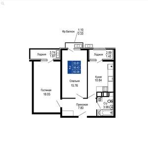 2-к квартира, вторичка, 60м2, 6/14 этаж
