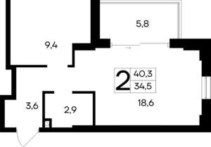 2-к квартира, вторичка, 40м2, 9/12 этаж
