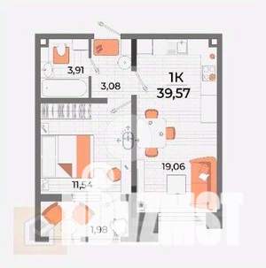 1-к квартира, вторичка, 40м2, 4/8 этаж