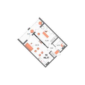 1-к квартира, вторичка, 46м2, 4/13 этаж