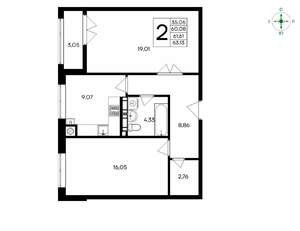 2-к квартира, вторичка, 63м2, 4/8 этаж