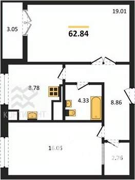 2-к квартира, вторичка, 63м2, 7/7 этаж
