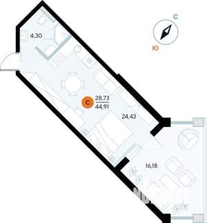 Студия квартира, строящийся дом, 45м2, 2/9 этаж