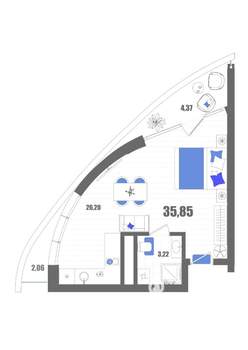 Студия квартира, строящийся дом, 36м2, 12/22 этаж