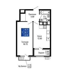 1-к квартира, вторичка, 41м2, 11/14 этаж