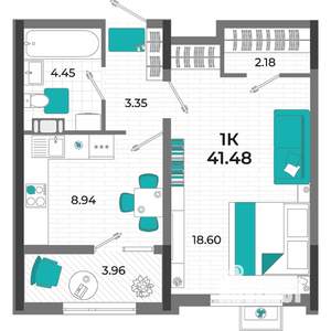 1-к квартира, вторичка, 41м2, 6/13 этаж