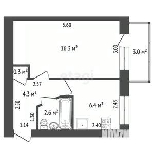 1-к квартира, вторичка, 30м2, 2/5 этаж