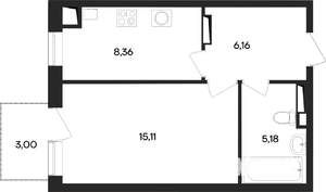 1-к квартира, строящийся дом, 40м2, 2/4 этаж