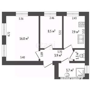 2-к квартира, вторичка, 41м2, 2/2 этаж