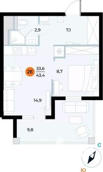 1-к квартира, вторичка, 43м2, 6/6 этаж