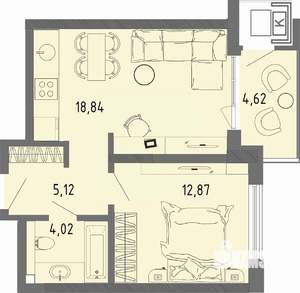 1-к квартира, вторичка, 42м2, 3/16 этаж