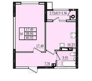 1-к квартира, вторичка, 40м2, 1/8 этаж