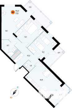 3-к квартира, строящийся дом, 94м2, 4/7 этаж