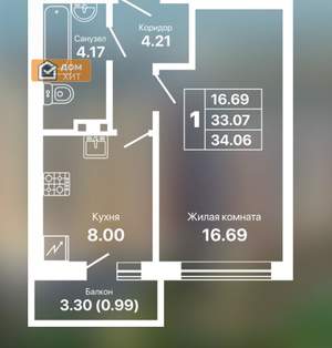 1-к квартира, вторичка, 34м2, 5/7 этаж