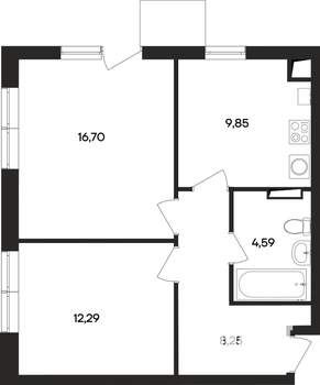 2-к квартира, строящийся дом, 52м2, 4/4 этаж