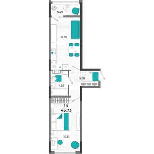1-к квартира, вторичка, 46м2, 8/13 этаж