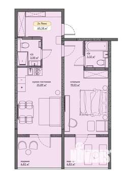 2-к квартира, строящийся дом, 65м2, 9/9 этаж