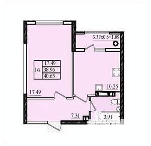 1-к квартира, вторичка, 41м2, 6/8 этаж