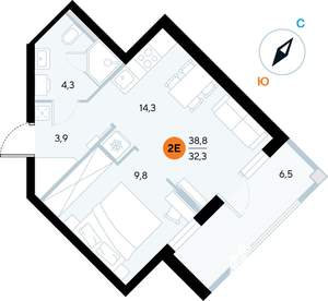 1-к квартира, строящийся дом, 38м2, 4/7 этаж
