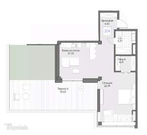 1-к квартира, вторичка, 106м2, 2/16 этаж