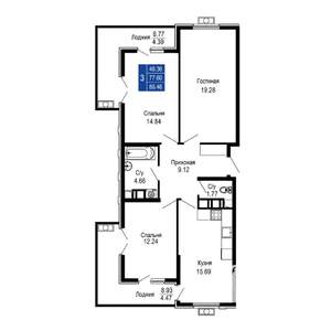 3-к квартира, вторичка, 86м2, 6/14 этаж
